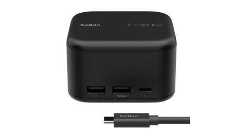 Belkin Stacja dokująca 6w1, GaN PD 130W, 2x USB-A, USB-C, HDMI 4K, RJ-45