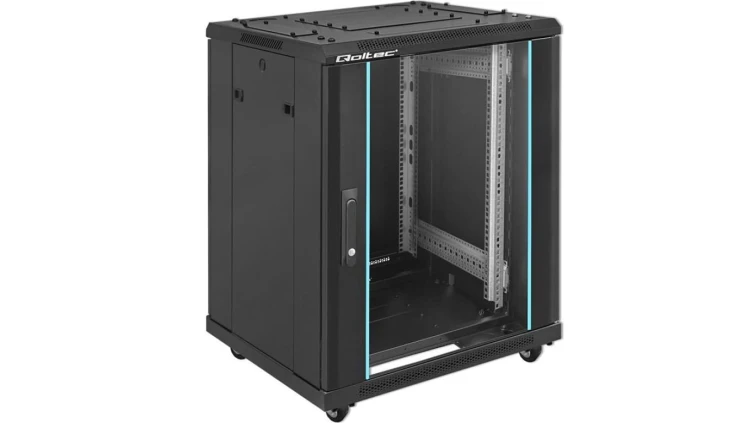 Qoltec Szafa RACK 19 15U 600 x 855 x 600 Hartowane drzwi Stojąca Nóżki + Kółka Stalowa obudowa Zamek