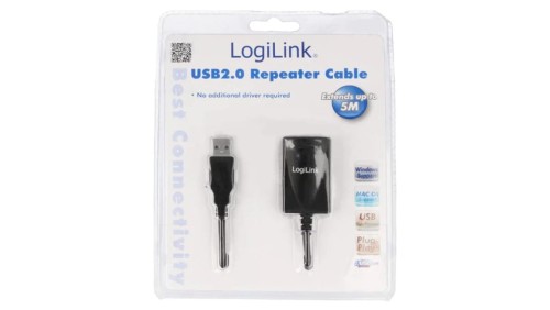 Repeater USB 2.0 o długości 5m, USB A/USB A, czarny UA0001A