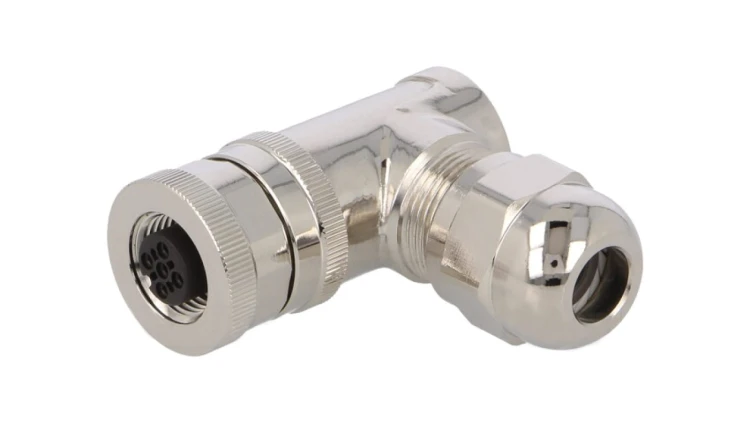 Złącze okrągłe M12 żeńskie kątowe ekranowane 5pin 60V PG9 T4112012051-000