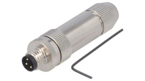 Złącze okrągłe M8 męskie proste ekranowane na zacisk 3-PIN 60V T4011019031-000
