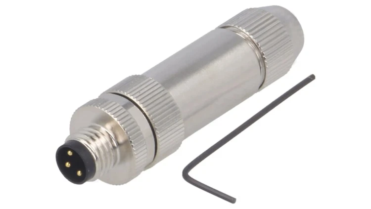 Złącze okrągłe M8 męskie proste ekranowane na zacisk 3-PIN 60V T4011019031-000