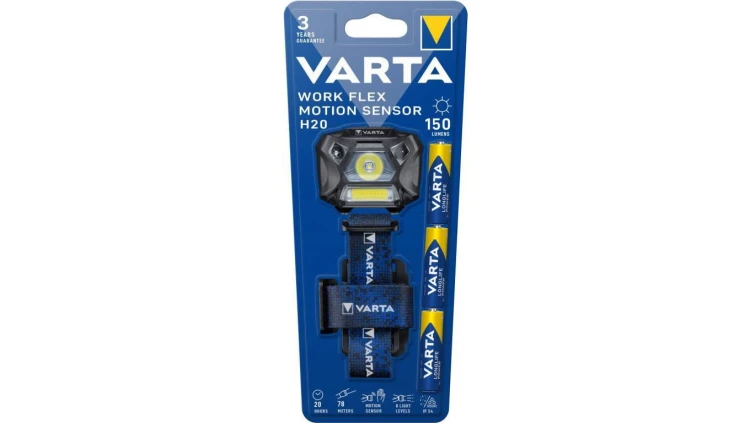 diodowa latarka czołowa, czołówka Varta WORK FLEX MOTION SENSOR H20 3W 3AAA 18648