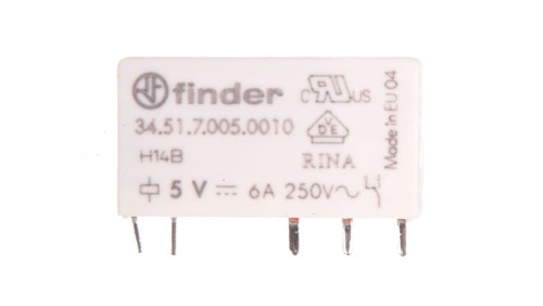 Wąski przekaźnik elektromagnetyczny 1P 6A 5V DC do płytki drukowanej 34.51.7.005.0010