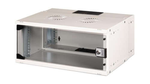 Szafa sieciowa wisząca 19 4U, SOHO PRO 240 x 540 x 400 mm, drzwi szyba, szary, niezłożona, 60kg DN-49200