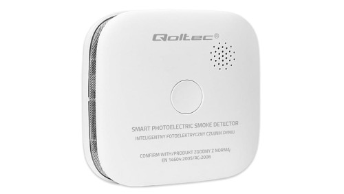 Qoltec Certyfikowany bezprzewodowy Czujnik dymu z baterią żywotność sensora 10 lat żywotność baterii 10 lat alarm 85dB LED
