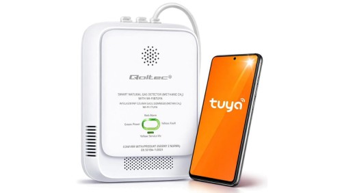 Qoltec Certyfikowany Czujnik wycieku gazu ziemnego detektor CH4 NG Tuya Wi-Fi alarm 85dB LED