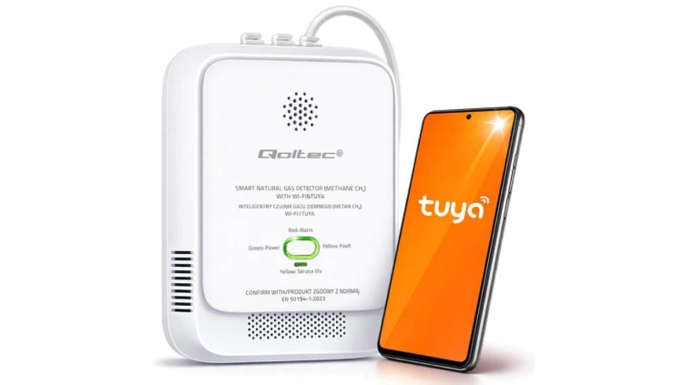 Qoltec Certyfikowany Czujnik wycieku gazu ziemnego detektor CH4 NG Tuya Wi-Fi alarm 85dB LED