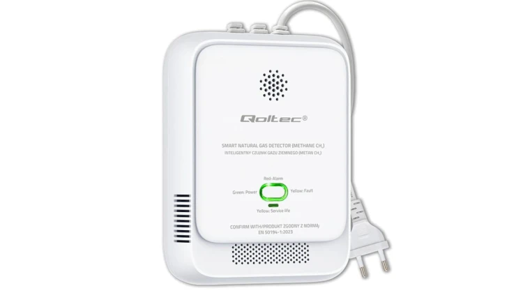 Qoltec Certyfikowany Czujnik wycieku gazu ziemnego detektor CH4 NG alarm 85dB LED
