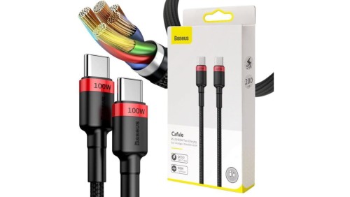 KABEL USB-C -USB-C Baseus Cafule CATKLF-AL91 200cm 100W 5A PD 2.0 QC 3.0 CZARNY W OPLOCIE