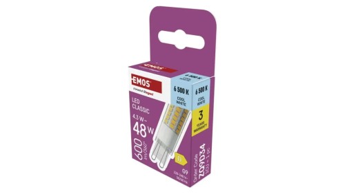 Żarówka LED Classic JC / G9 / 4,3W (48 W) / 600 lm / Zimna biel ZQ9D34