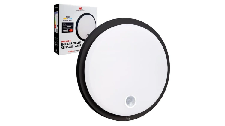 Lampa LED z czujnikiem ruchu Maclean , czujnik PIR, kolor czarny, 10W, IP65, 1000lm, barwa neutralna, MCE525 B