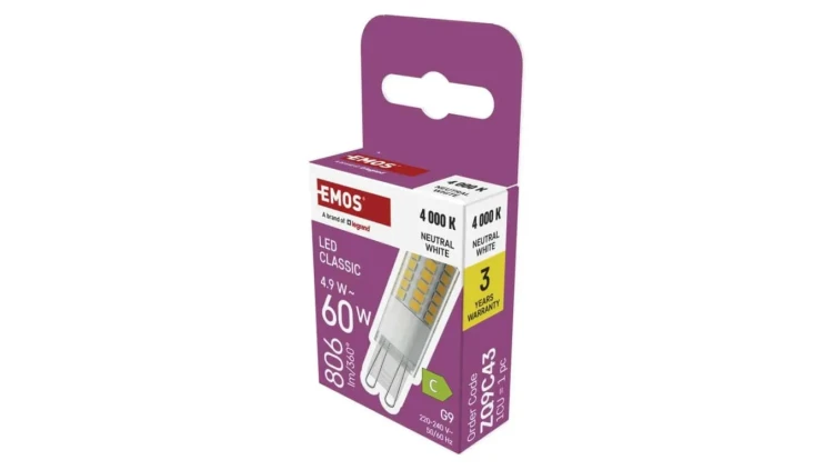Żarówka LED Classic JC / G9 / 4,9W (60 W) / 806 lm / Neutralna biel ZQ9C43