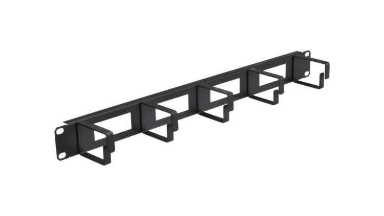 Organizator kabli RACK 19 1U metalowy czarny z 5 uchwytami i przepustami