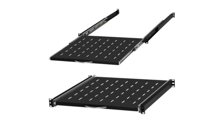 Półka wysuwana do szafy RACK 19 1U 450mm z uchwytem czarna