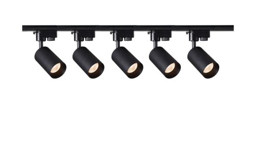 Szynoprzewód 2m czarny + 5x Lampa MALGA T Black + Końcówka zasilająca czarna + Zaślepka czarna