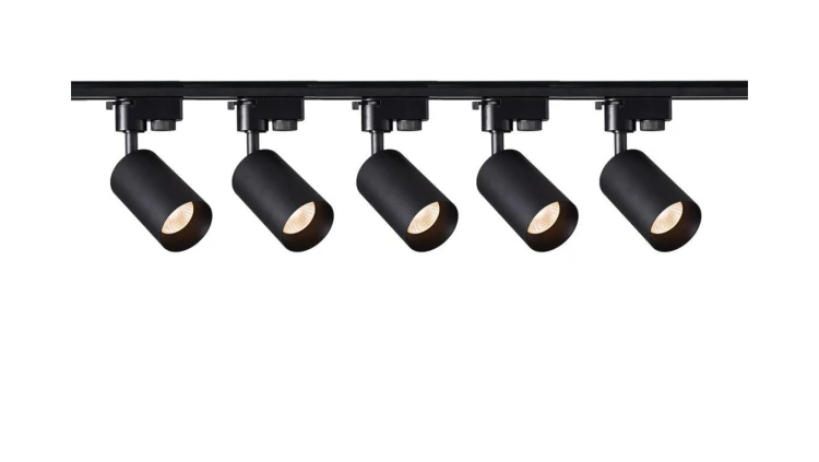 Szynoprzewód 2m czarny + 5x Lampa MALGA T Black + Końcówka zasilająca czarna + Zaślepka czarna