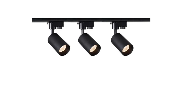 Szynoprzewód 1m czarny + 3x Lampa MALGA T Black + Końcówka zasilająca czarna + Zaślepka czarna