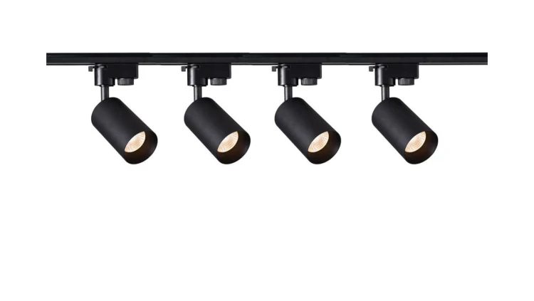 Szynoprzewód 2m czarny + 4x Lampa MALGA T Black + Końcówka zasilająca czarna + Zaślepka czarna EDO