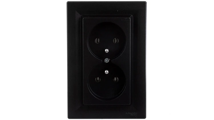 Gniazdo 2x2P+PE Asfora antracyt z ramką EPH9800271