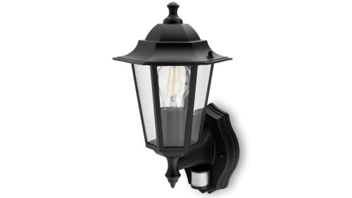 Kinkiet Ogrodowy Elewacyjny Zewnętrzny E27 LATARNIA do GÓRY z Czujnikiem Ruchu Czarna BELLIS LUMILED