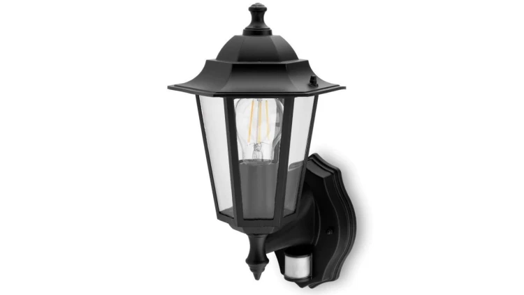 Kinkiet Ogrodowy Elewacyjny Zewnętrzny E27 LATARNIA do GÓRY z Czujnikiem Ruchu Czarna BELLIS LUMILED