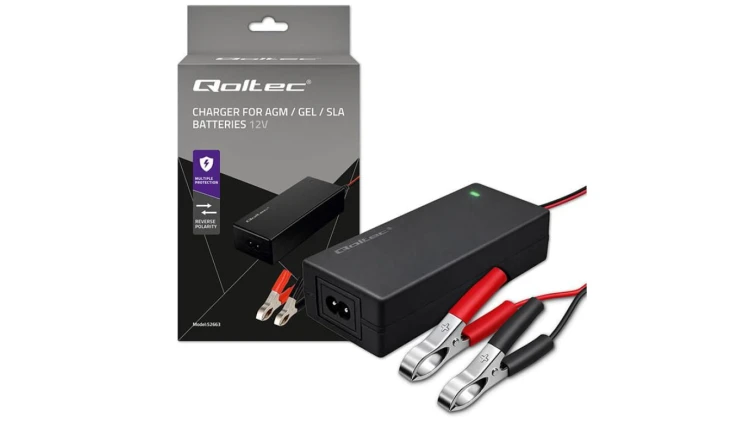 Qoltec Automatyczna ładowarka do akumulatora AGM GEL STD Prostownik 12V 2A 24W LED Kabel 1.8m