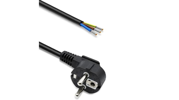 Qoltec Przewód zasilający wtyczka kątowa SCHUKO CEE 7/7 miedź Cu odizolowany lutowany 3x0.75 mm² 3m
