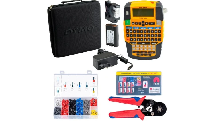 Drukarka etykiet DYMO Rhino 4200 dla elektryka1852995 w zestawie z walizką + taśma DYMO IND 12mm + Zaciskarka NEKU + Tulejki