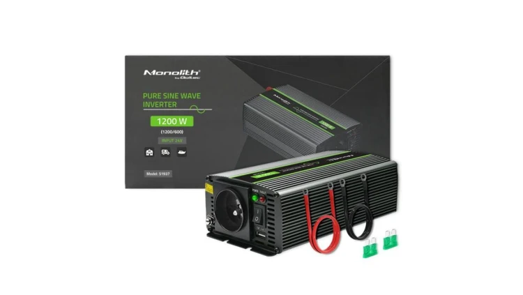 Qoltec Przetwornica napięcia Monolith 600W 1200W 24V na 230V Czysty Sinus