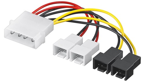 Kabel/Adapter zasilający wentylatora do komputera, wtyk 5,25 do wentylatora 2 x 12 V/2 x 5 V - Długość kabla 0.15 m