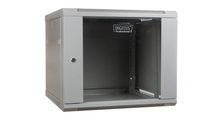 Szafa sieciowa wisząca 19 6U rack 600x600, drzwi szyba, szary, niedzielona, złożona, 60kg DN-W19 06U/600