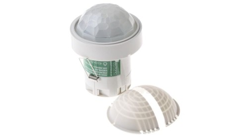 Detektor ruchu PIR o wysokiej czułości, 230 V AC, zasięg 40 m, montaż Sufit, Ø 88mm, Certyfikat CE, EMC-2004/108/WE,