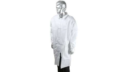 Fartuch laboratoryjny, Unisex, Biały, rozmiar: L, Pomieszczenia sterylne, Zamek błyskawiczny, Polipropylenowe,
