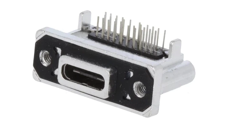 Gniazdo USB C THT kątowe 90 USB 3.1 IP67 złocony 5A MUSBR-M1C1-30