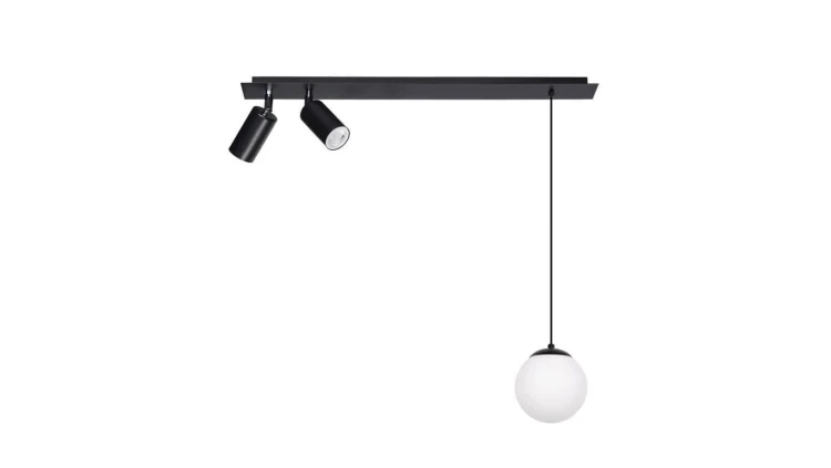 Lampa sufitowa ALBIO na rozecie reflektory na GU10 i zwis z klasycznym szklanym kloszem na E14 K-4137 Kaja Lighting