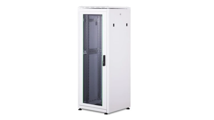 Szafa sieciowa stojąca Unique 19 32U rack 600x600mm, drzwi przód szyba, drzwi tył pełne, szary, 1200kg DN-19 32U-6/6-1