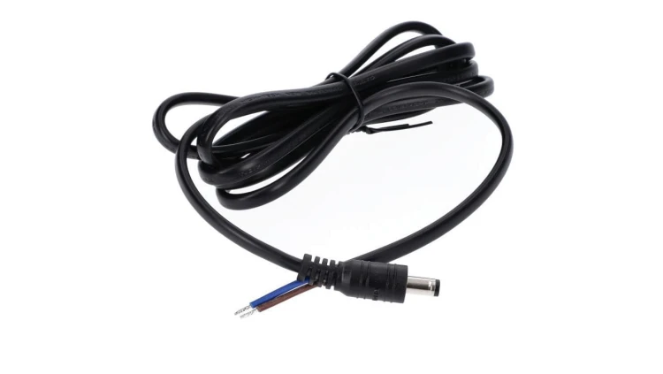 Wtyk DC 5.5x2.1 5A przewód czarny 150cm 18awg