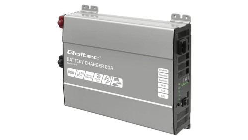 Qoltec Inteligentna profesjonalna ładowarka Monolith do akumulatorów LiFePO4 AGM GEL SLA 80A 12V Szybkie ładowanie
