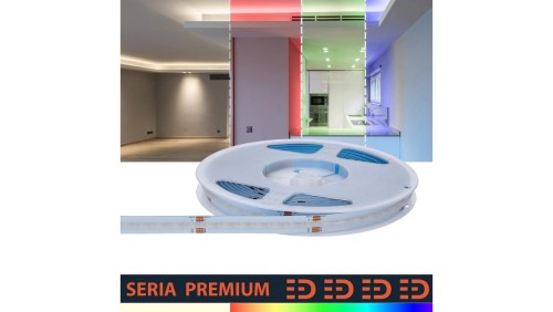 Taśma LED Premium Pełne spektrum RGB + neutralna biała 4000K 24V 784 LED/m 950lm/m Ra90 COB Rolka 5m 3 lata gwarancji
