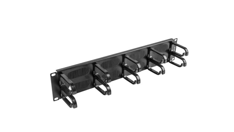 Organizer kabli 19 2U z 5 uchwytami typ B + panel szczotkowany czarny AK-1204-B