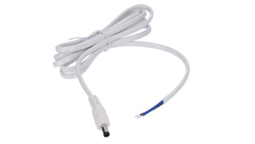 Wtyk DC 5.5x2.1 5A przewód biały 150cm 18awg