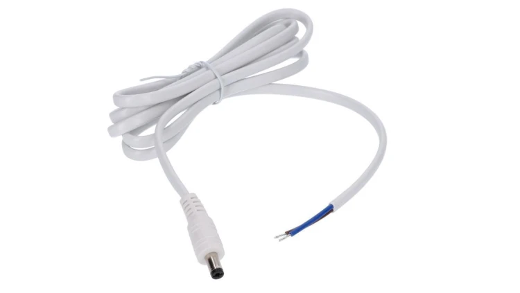 Wtyk DC 5.5x2.1 5A przewód biały 150cm 18awg