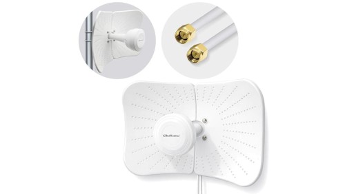 Qoltec Antena paraboliczna 4G 5G LTE 2x19dBi kierunkowa zewnętrzna 1710–2700 MHz 3300–4200 MHz N Female wodoodporna 5m