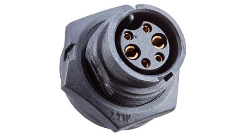 Złącze okrągłe, żeńskie, PIN: 6, gniazdo/wtyk, proste, na panel, 300 V, 5 A ABD-06PMFS-LC7001