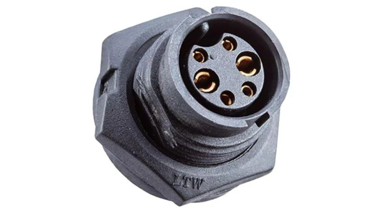 Złącze okrągłe, żeńskie, PIN: 6, gniazdo/wtyk, proste, na panel, 300 V, 5 A ABD-06PMFS-LC7001