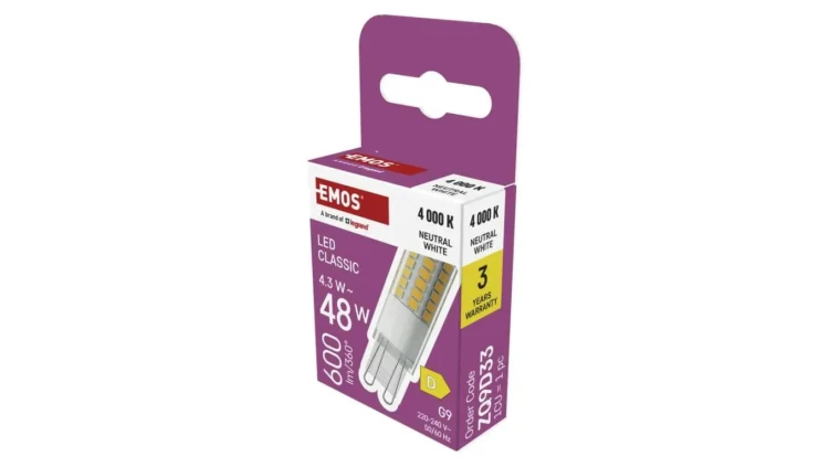 Żarówka LED Classic JC / G9 / 4,3W (48 W) / 600 lm / Neutralna biel ZQ9D33