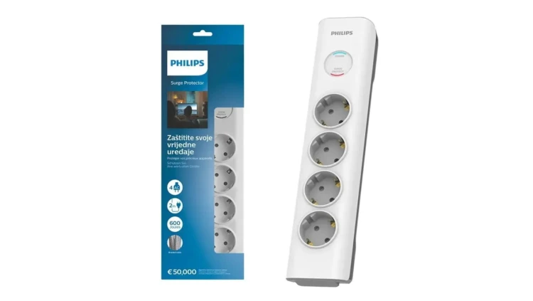 Listwa przepięciowa bez bolca pod biurko 4 gniazda schuko Philips SPN7040WA/58