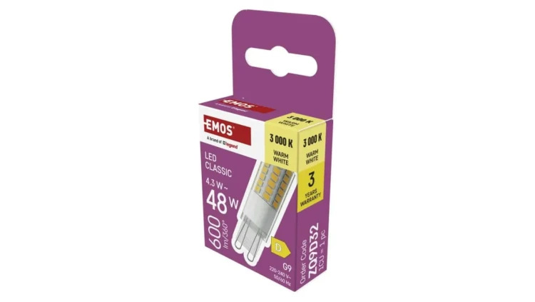Żarówka LED Classic JC / G9 / 4,3W (48 W) / 600 lm / Ciepła biel ZQ9D32