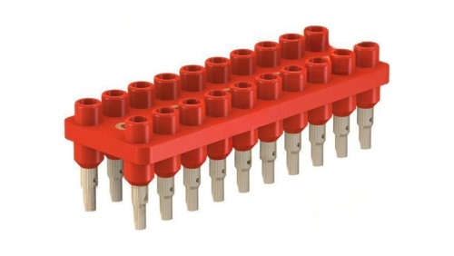 Listwa gniazdowa bananowe 2mm czerwony 70VDC 10A 33VAC 12mm 63.9358-22